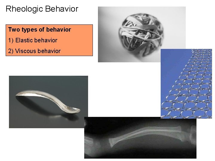 Rheologic Behavior Two types of behavior 1) Elastic behavior 2) Viscous behavior 