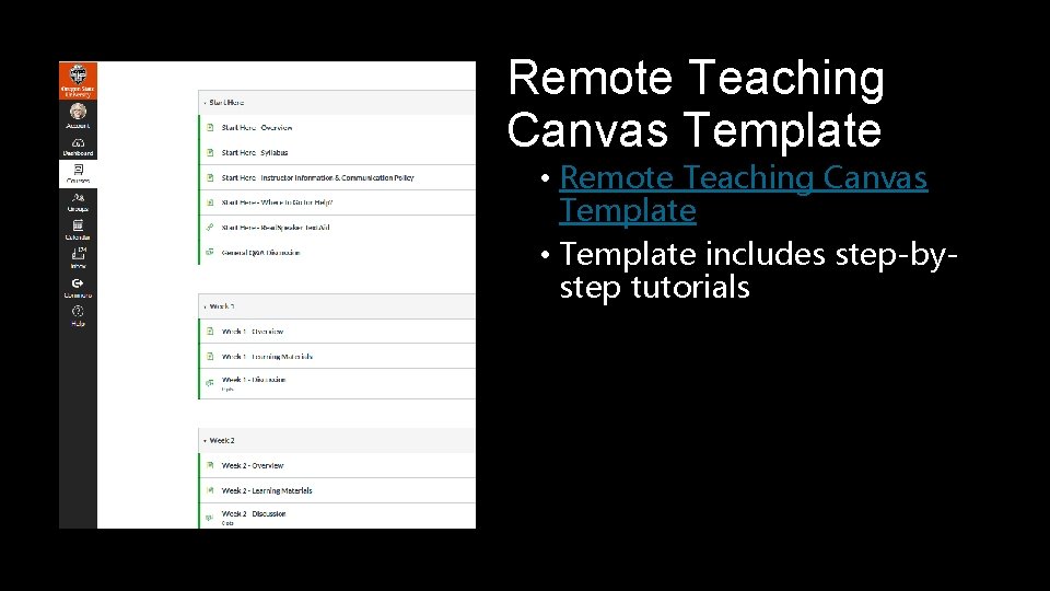 Remote Teaching Canvas Template • Remote Teaching Canvas Template • Template includes step-bystep tutorials