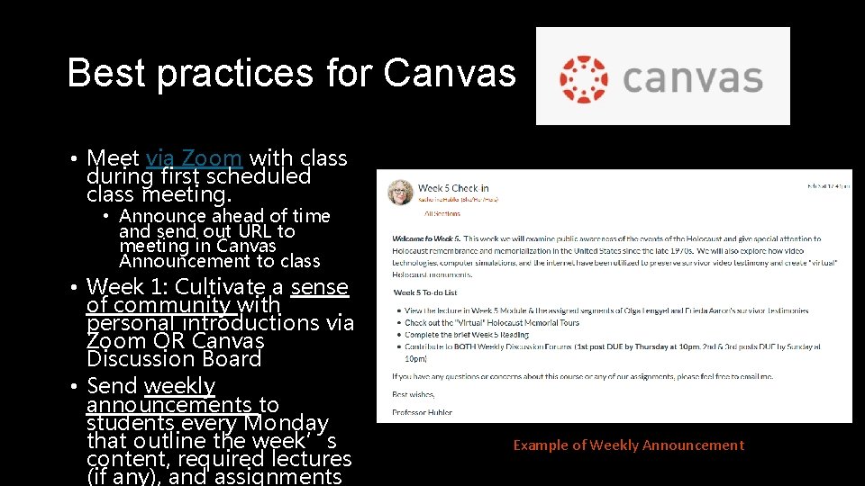 Best practices for Canvas • Meet via Zoom with class during first scheduled class