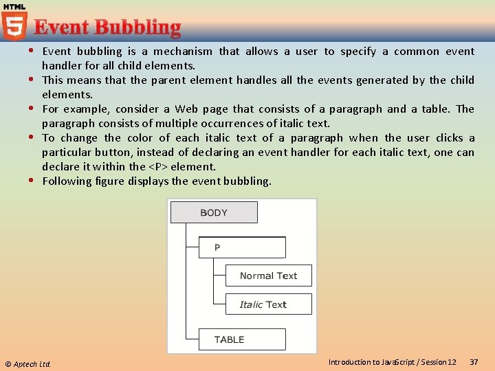  Event bubbling is a mechanism that allows a user to specify a common