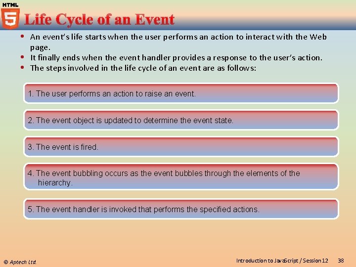  An event’s life starts when the user performs an action to interact with