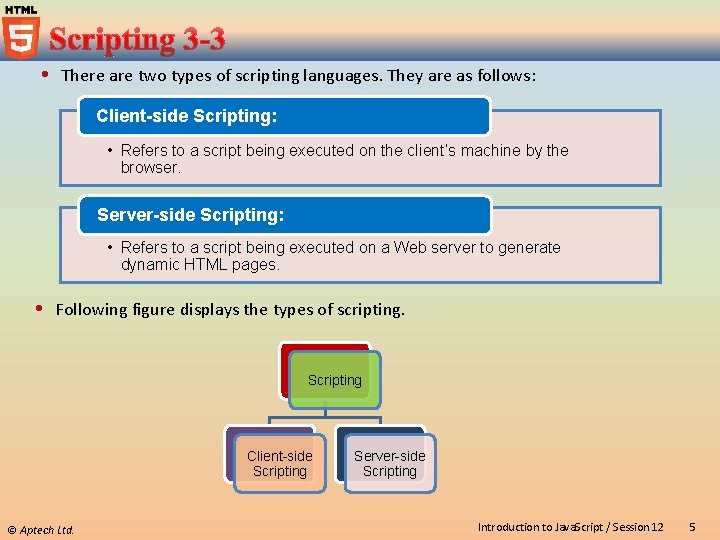  There are two types of scripting languages. They are as follows: Client-side Scripting: