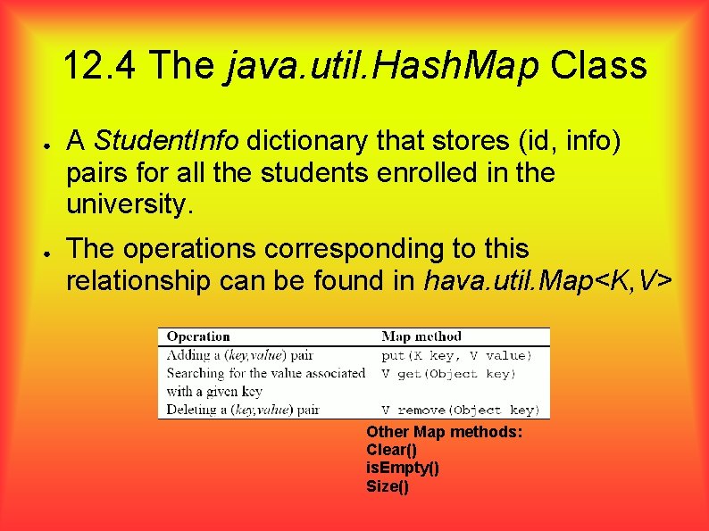 12. 4 The java. util. Hash. Map Class ● ● A Student. Info dictionary 12. 4 The java. util. Hash. Map Class ● ● A Student. Info dictionary