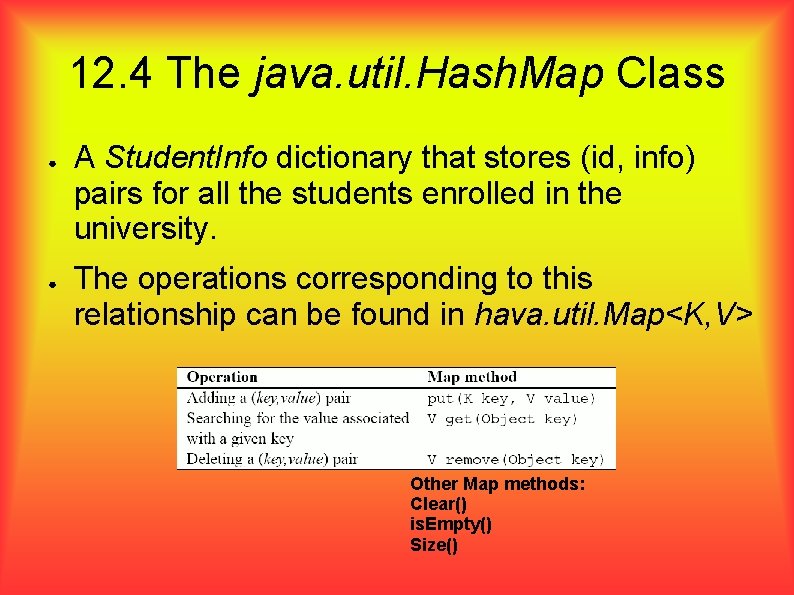 12. 4 The java. util. Hash. Map Class ● ● A Student. Info dictionary