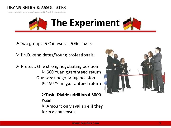 The Experiment ØTwo groups: 5 Chinese vs. 5 Germans Ø Ph. D. candidates/Young professionals