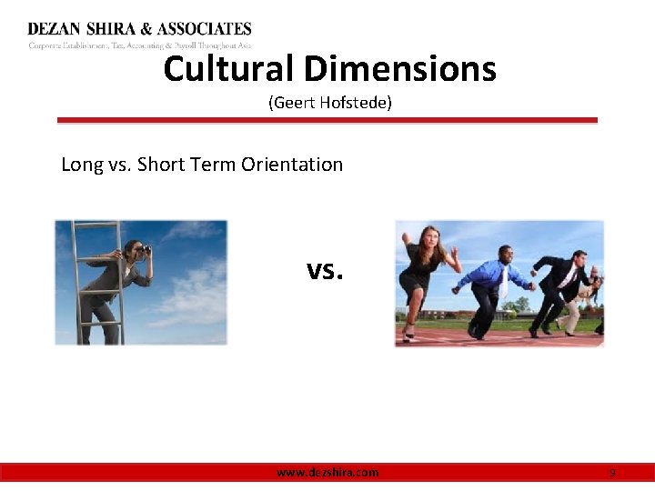 Cultural Dimensions (Geert Hofstede) Long vs. Short Term Orientation vs. www. dezshira. com 9