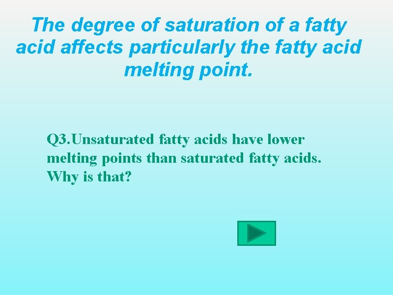 The degree of saturation of a fatty acid affects particularly the fatty acid melting