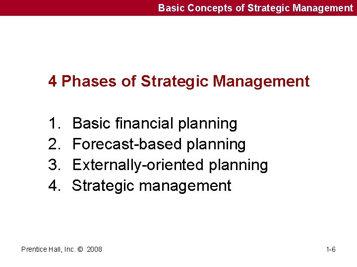 Basic Concepts of Strategic Management 4 Phases of Strategic Management 1. 2. 3. 4.