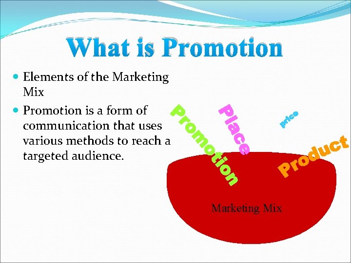 What is Promotion Elements of the Marketing Mix Promotion is a form of communication