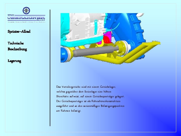 Sprinter–Allrad Technische Beschreibung Lagerung Das Verteilergetriebe wird mit einem Getriebelager, welches gegenüber dem Serienlager