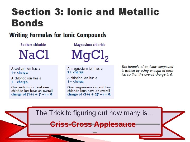 Section 3: Ionic and Metallic Bonds The Trick to figuring out how many is…