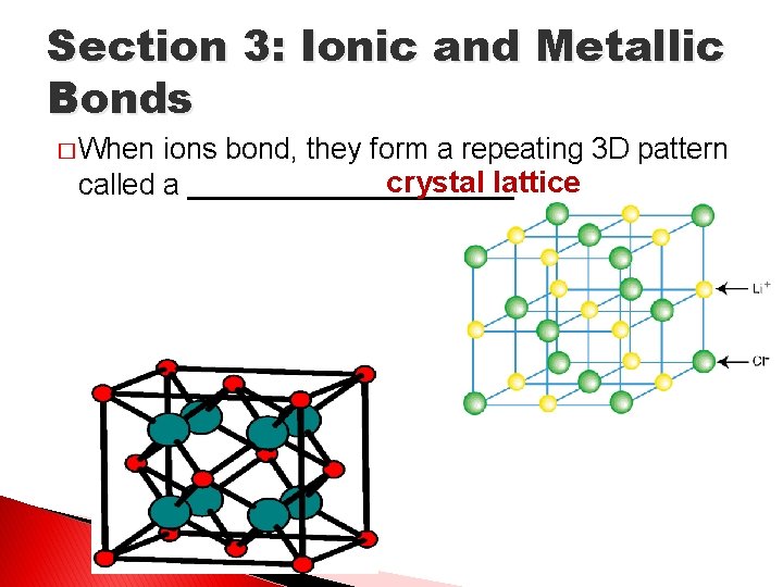 Section 3: Ionic and Metallic Bonds � When ions bond, they form a repeating