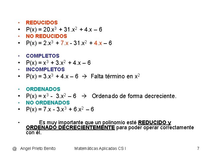  • REDUCIDOS • P(x) = 20. x 3 + 31. x 2 +