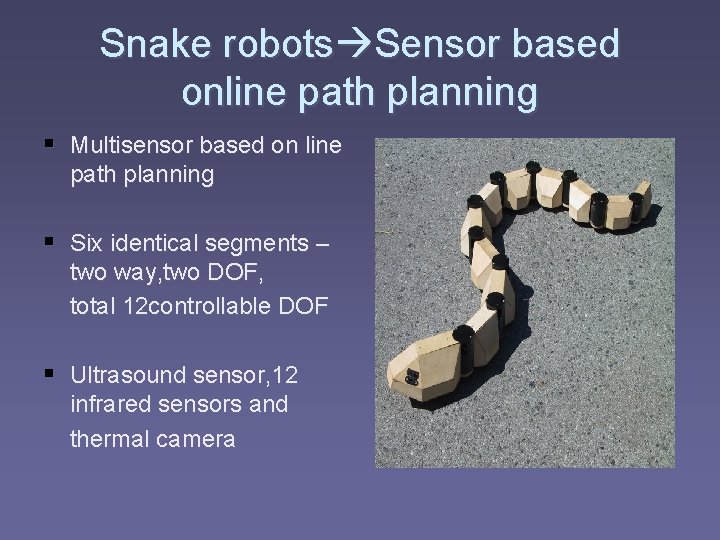 Snake robots Sensor based online path planning § Multisensor based on line path planning