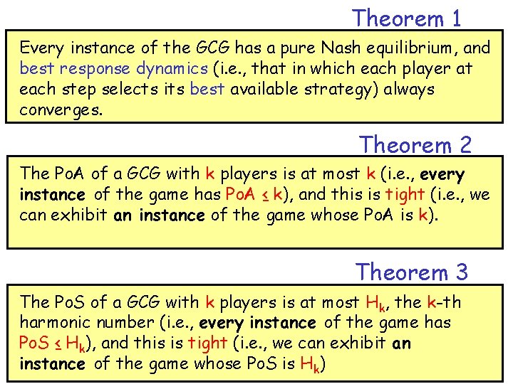 Theorem 1 Every instance of the GCG has a pure Nash equilibrium, and best
