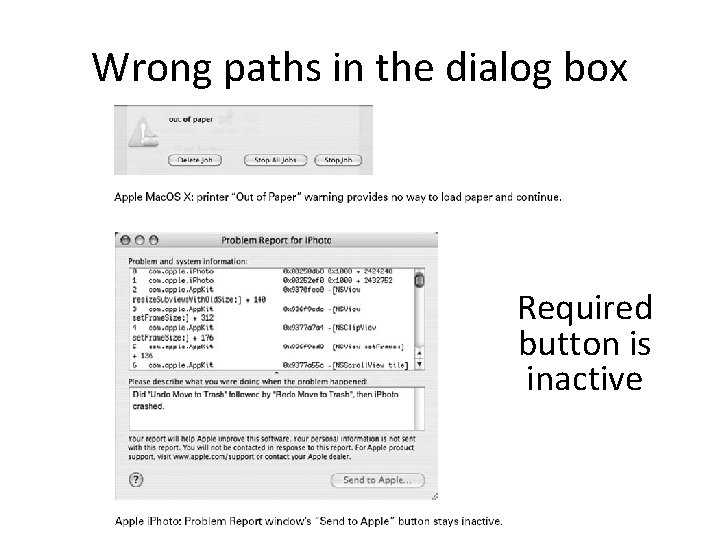 Wrong paths in the dialog box Required button is inactive 