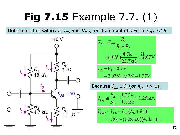 Fig 7. 15 Example 7. 7. (1) Determine the values of ICQ and VCEQ