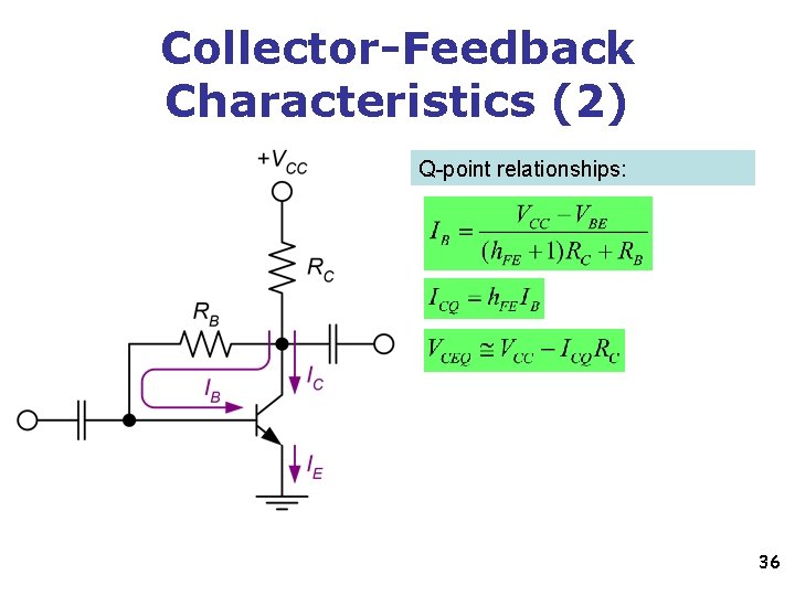 Collector-Feedback Characteristics (2) Q-point relationships: 36 Collector-Feedback Characteristics (2) Q-point relationships: 36