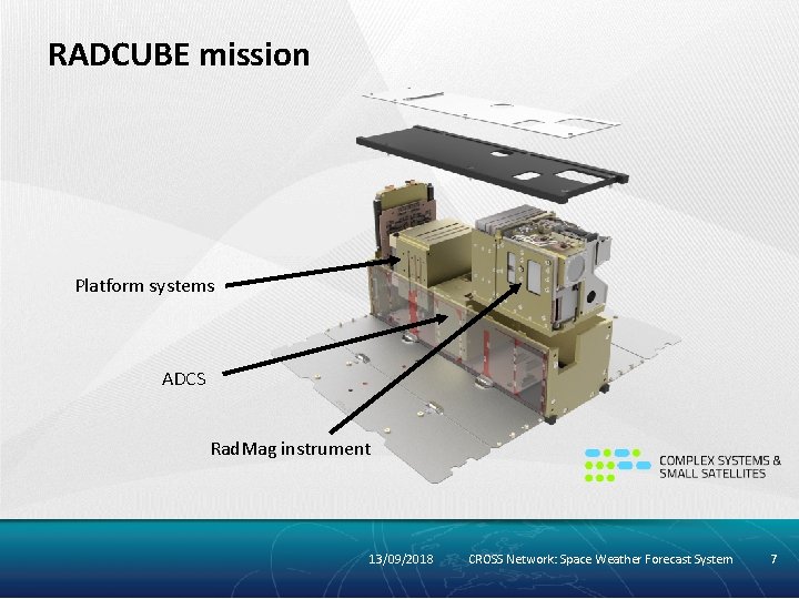 RADCUBE mission Platform systems ADCS Rad. Mag instrument 13/09/2018 CROSS Network: Space Weather Forecast