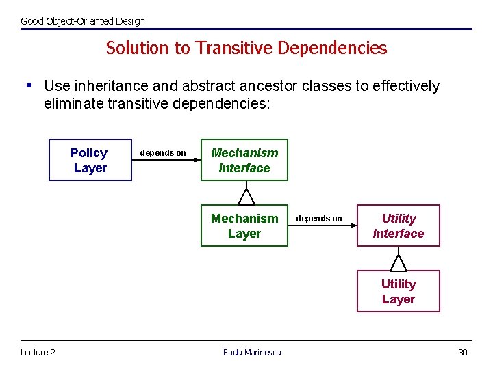 Good Object-Oriented Design Solution to Transitive Dependencies § Use inheritance and abstract ancestor classes