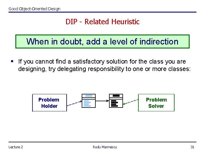 Good Object-Oriented Design DIP - Related Heuristic When in doubt, add a level of