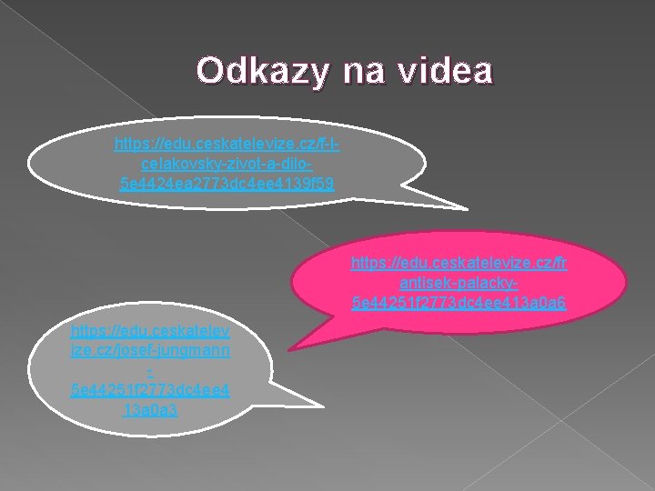 Odkazy na videa https: //edu. ceskatelevize. cz/f-lcelakovsky-zivot-a-dilo 5 e 4424 ea 2773 dc 4