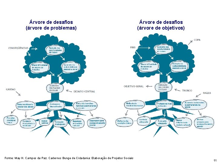 Árvore de desafios (árvore de problemas) Fonte: May H. Campos da Paz. Cadernos Bunge