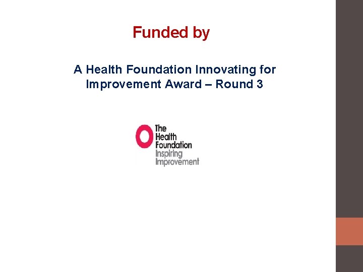 Funded by A Health Foundation Innovating for Improvement Award – Round 3 