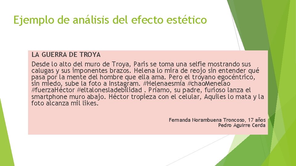 Ejemplo de análisis del efecto estético LA GUERRA DE TROYA Desde lo alto del Ejemplo de análisis del efecto estético LA GUERRA DE TROYA Desde lo alto del