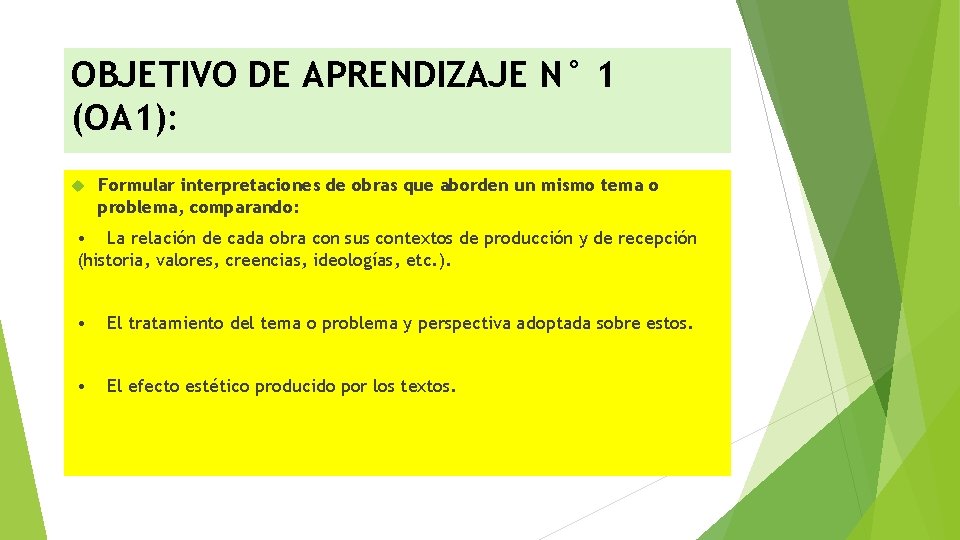 OBJETIVO DE APRENDIZAJE N° 1 (OA 1): Formular interpretaciones de obras que aborden un OBJETIVO DE APRENDIZAJE N° 1 (OA 1): Formular interpretaciones de obras que aborden un
