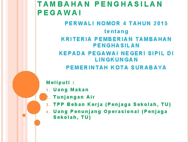 TAMBAHAN PENGHASILAN PEGAWAI PERWALI NOMOR 4 TAHUN 2015 tentang KRITERIA PEMBERIAN TAMBAHAN PENGHASILAN KEPADA