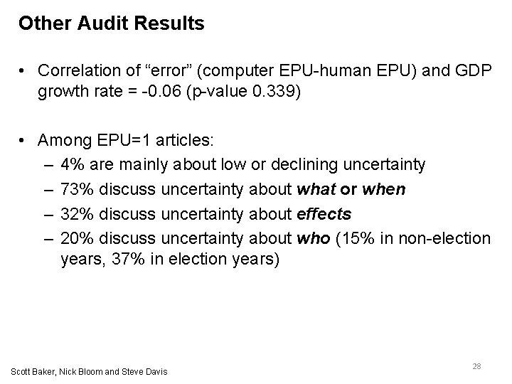 Other Audit Results • Correlation of “error” (computer EPU-human EPU) and GDP growth rate