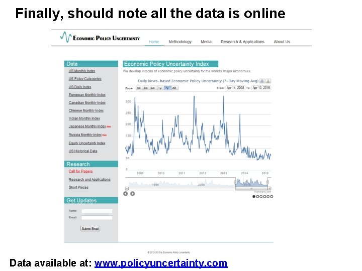 Finally, should note all the data is online Data available at: www. policyuncertainty. com