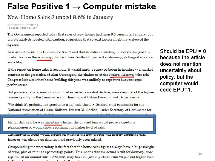False Positive 1 → Computer mistake Should be EPU = 0, because the article