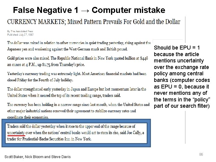 False Negative 1 → Computer mistake Should be EPU = 1 because the article