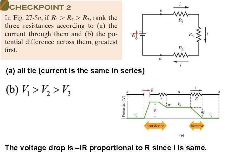 (a) all tie (current is the same in series) The voltage drop is –i.