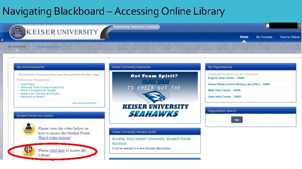 Navigating Blackboard – Accessing Online Library 