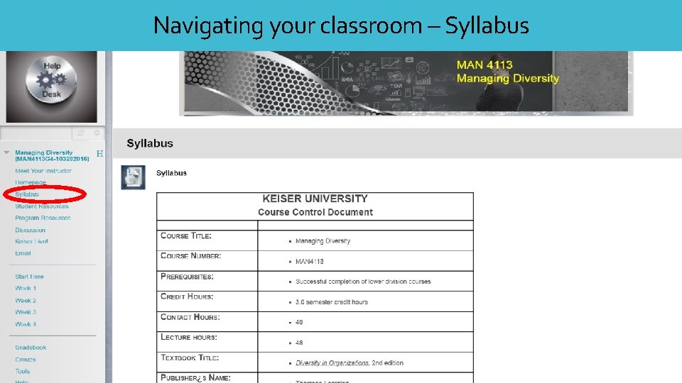 Navigating your classroom – Syllabus Navigating your classroom – Syllabus