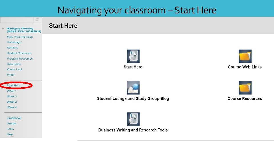 Navigating your classroom – Start Here Navigating your classroom – Start Here
