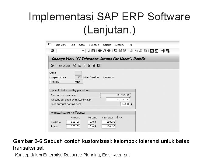 Implementasi SAP ERP Software (Lanjutan. ) Gambar 2 -6 Sebuah contoh kustomisasi: kelompok toleransi