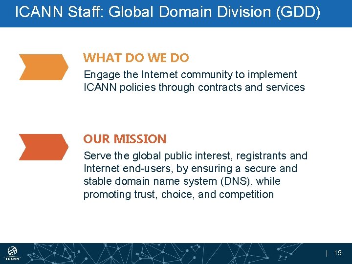 ICANN Staff: Global Domain Division (GDD) WHAT DO WE DO Engage the Internet community