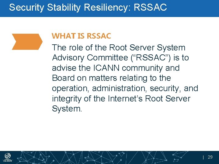 Security Stability Resiliency: RSSAC WHAT IS RSSAC The role of the Root Server System