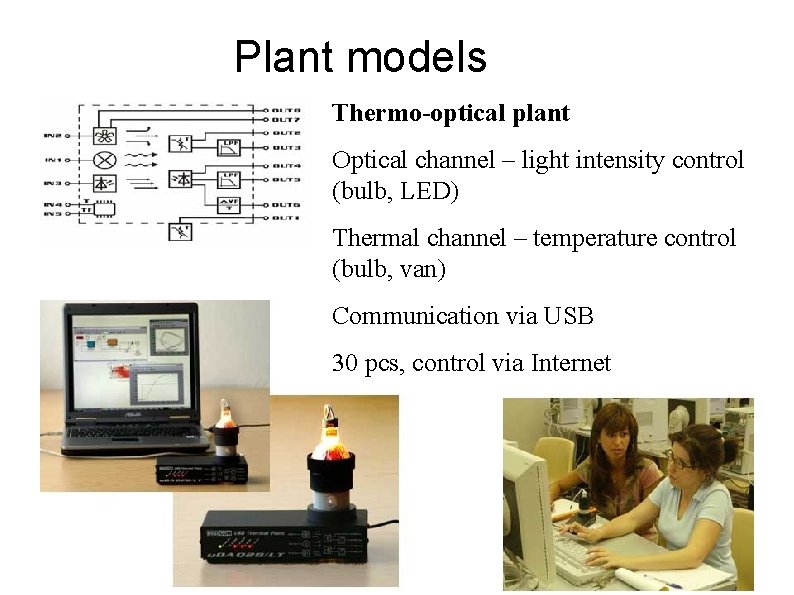 Plant models Thermo-optical plant Optical channel – light intensity control (bulb, LED) Thermal channel
