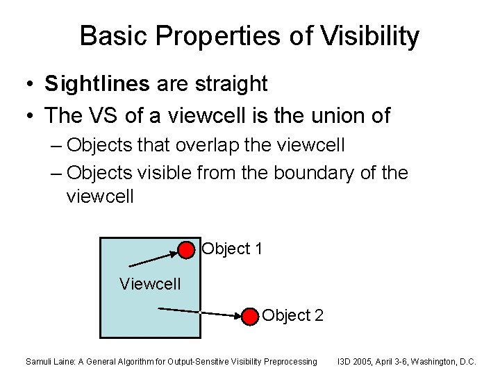 Basic Properties of Visibility • Sightlines are straight • The VS of a viewcell