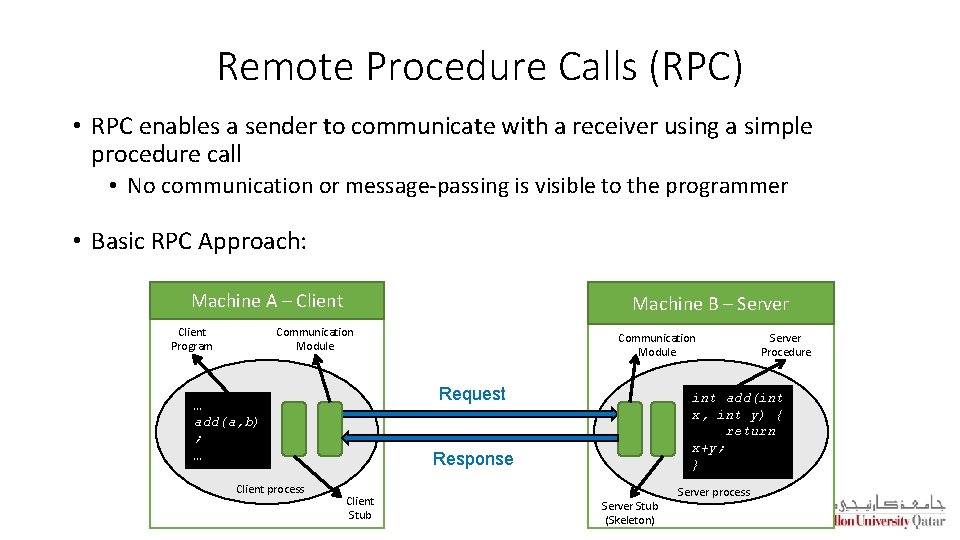 Remote Procedure Calls (RPC) • RPC enables a sender to communicate with a receiver