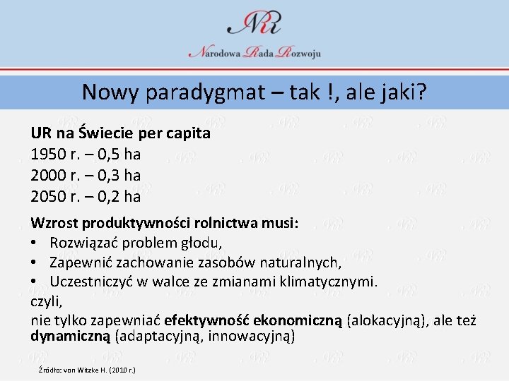 Nowy paradygmat – tak !, ale jaki? UR na Świecie per capita 1950 r.