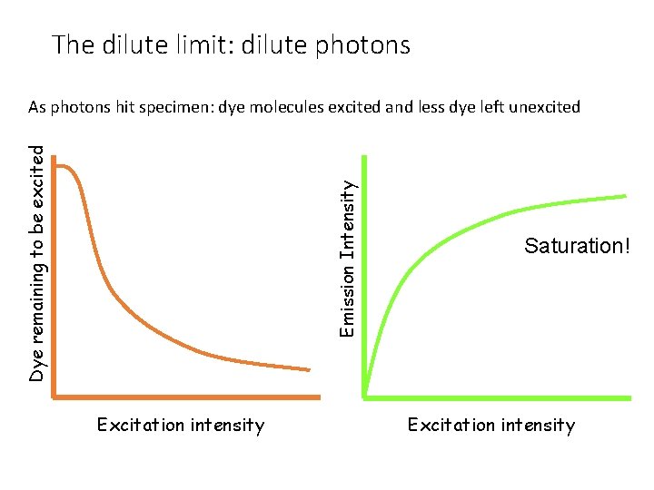 The dilute limit: dilute photons Emission Intensity Dye remaining to be excited As photons