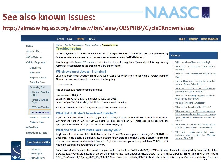 See also known issues: http: //almasw. hq. eso. org/almasw/bin/view/OBSPREP/Cycle 0 Known. Issues 53 