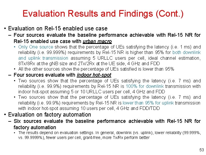 Evaluation Results and Findings (Cont. ) • Evaluation on Rel-15 enabled use case –