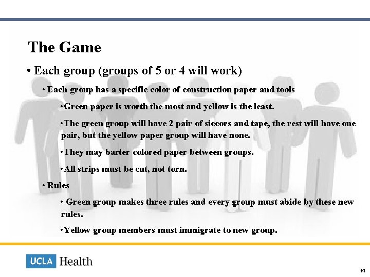  The Game • Each group (groups of 5 or 4 will work) •
